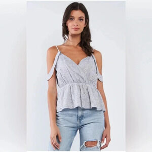 Storee Floral Crochet V-Neck Off-The-Shoulder Top